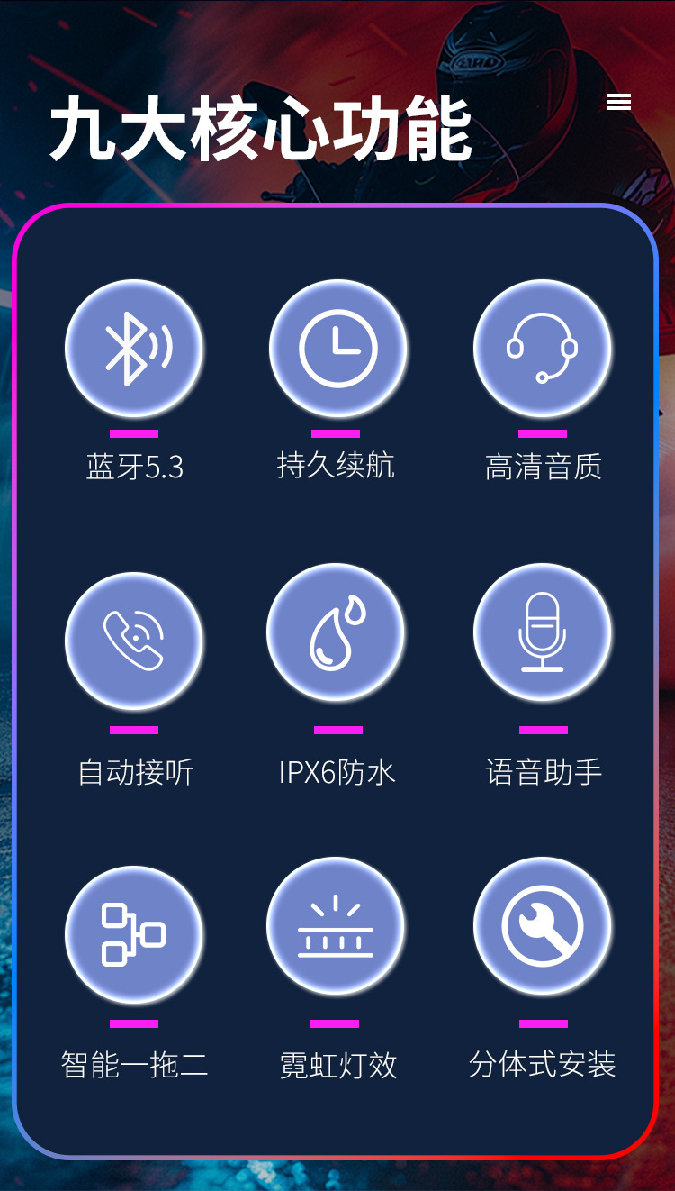 Helmet Bluetooth Headset: Long-lasting battery life, waterproof, high-definition noise reduction intercom for motorcycle riding, cross-border dropshipping