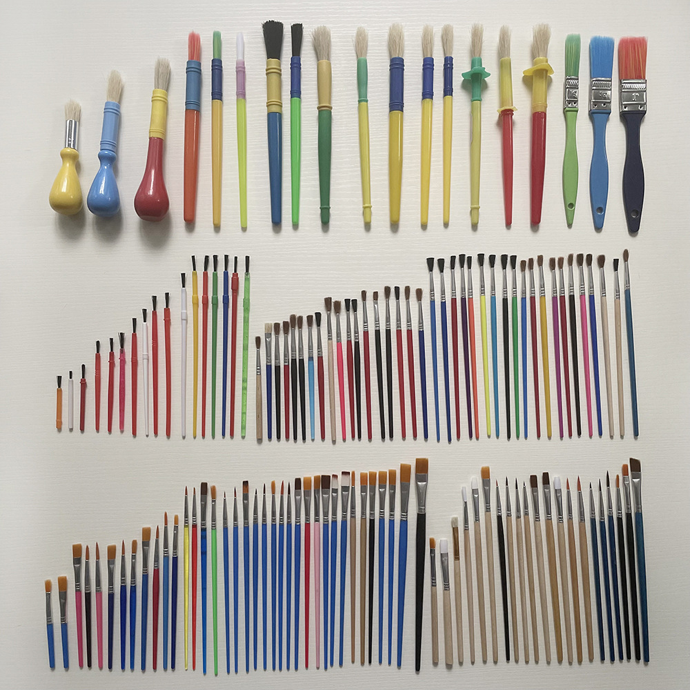 创艺画笔供应各种木杆塑料杆画笔儿童画笔笔刷水彩儿童美术涂鸦