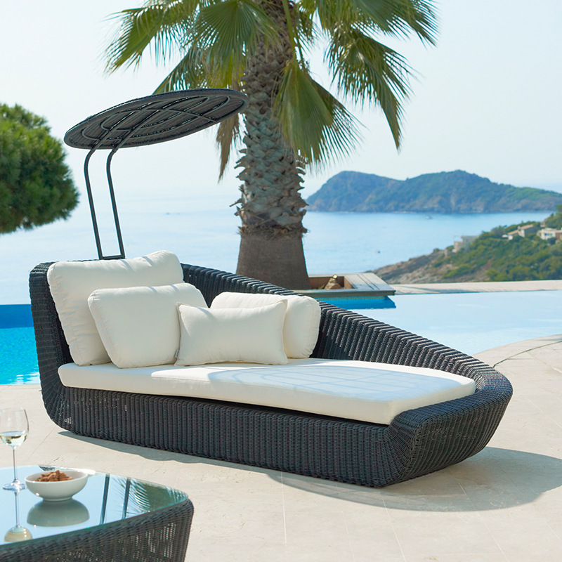 Cama al aire libre sillón a prueba de agua y protección solar piscina playa jardín sala de sol terraza patio al aire libre sillón de caña image 4