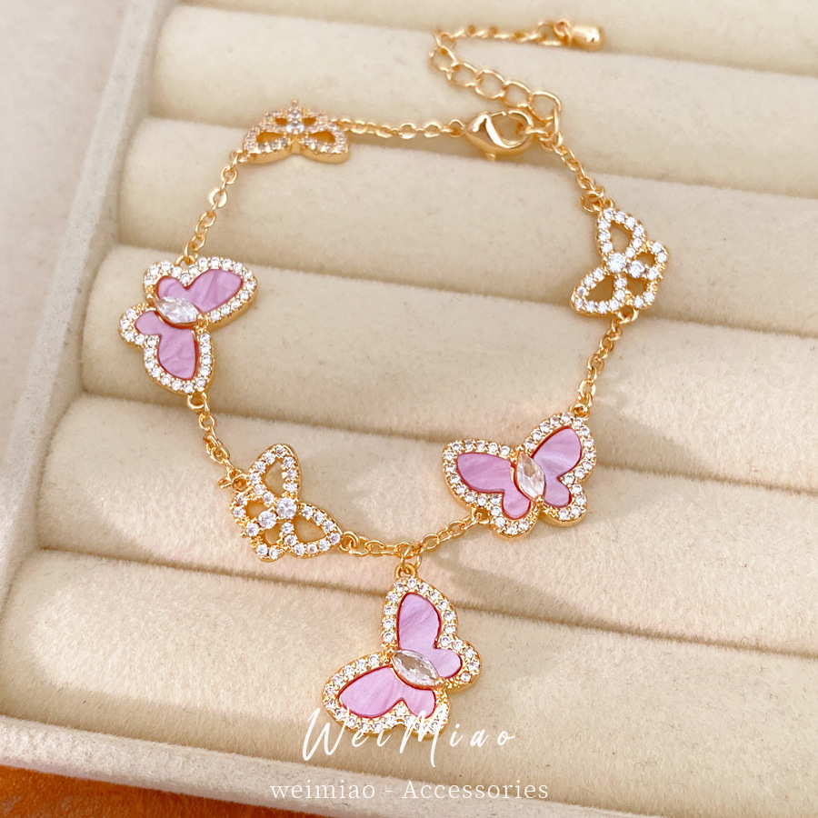 Placa de zircón colgante de mariposa pulsera nicho de diseño pulsera fresca dulce y fresco viento ligero lujo alta sensación joyería al por mayor