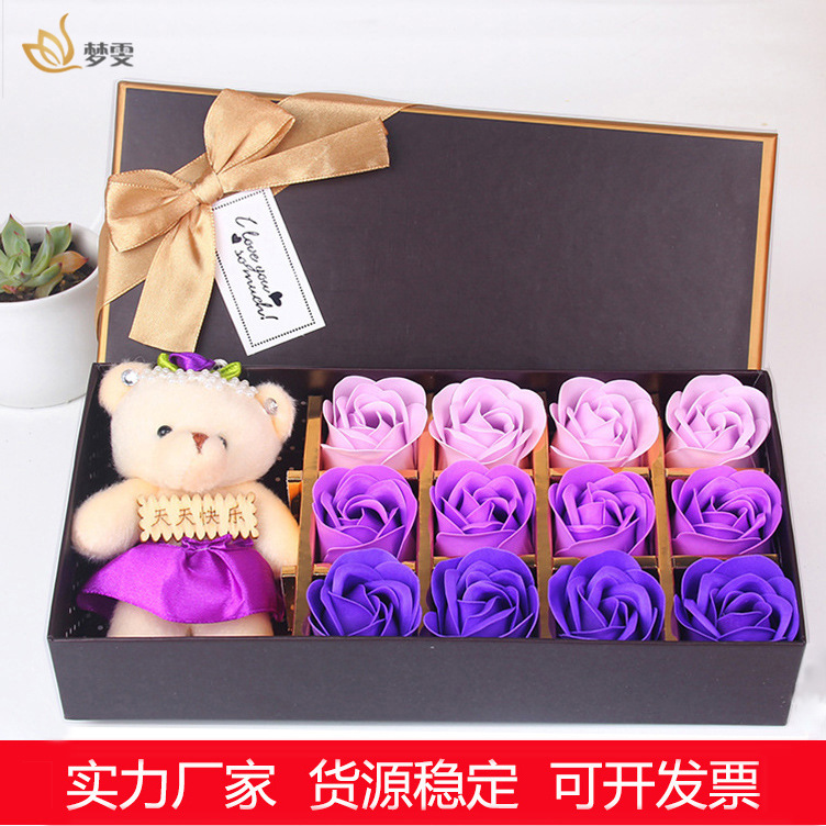 Valentines Day gift Soap flower Gift box 12 Artificial Flower rose Little Bear originality gift Spend eternity wholesale