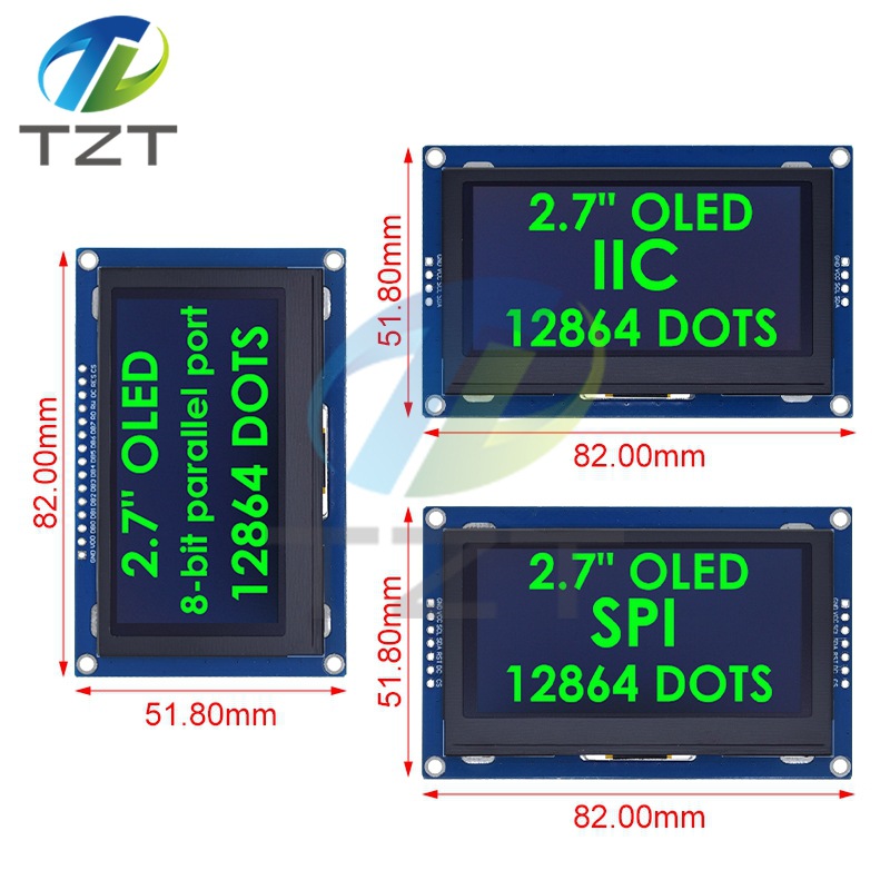2.7寸OLED液晶显示屏128x64驱动SSD1327模块接口 IIC SPI 8位并口