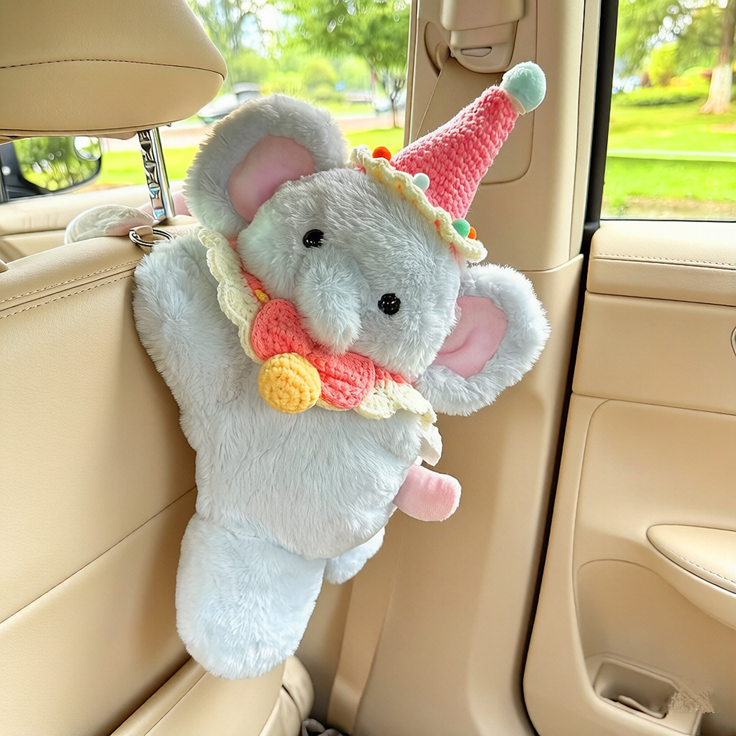 Cute little elephant car tissue box, seat back hanging tissue box, plush toy hanging bag, car tissue box