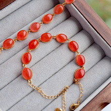 天然南红s925银手链川料樱桃红蛋面8颗珠精致手链秋冬本命年必备