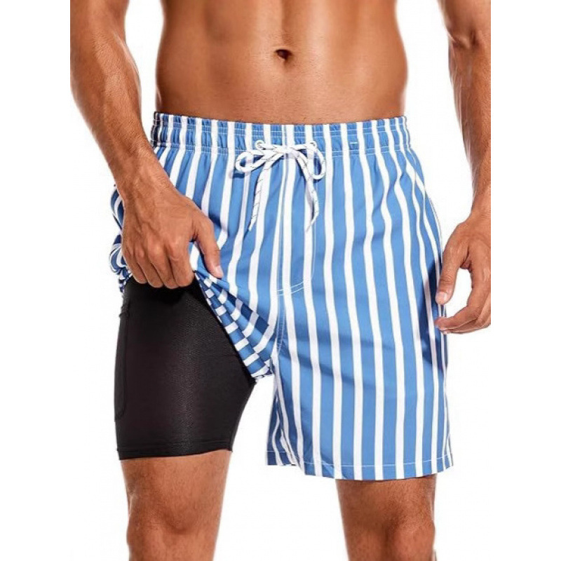 Cross-Border Foreign Trade Men's Beach Shorts Quick-Drying Double-Layer Swimming Trunks Printed Casual Sports Shorts