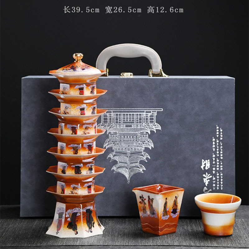 바팡 라이카이 차 세트 파고다 6 컵 세트 (오일 레드)