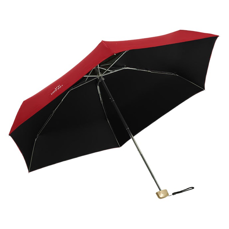Ultra-ligero Mini paraguas de cinco veces pegamento negro protección solar paraguas de sol señoras bolsa de publicidad paraguas