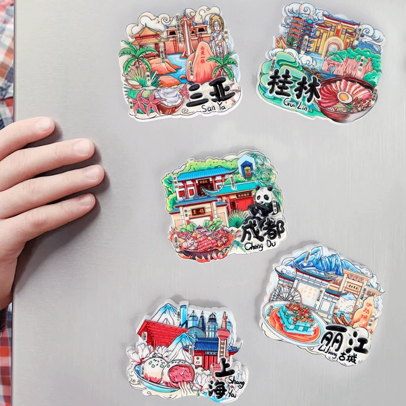 Магниты на холодильник с изображением культурных и креативных объектов города, туристических достопримечательностей, сувениры для путешественников, 3D-магниты с изображением достопримечательностей из разных регионов Китая, из смолы
