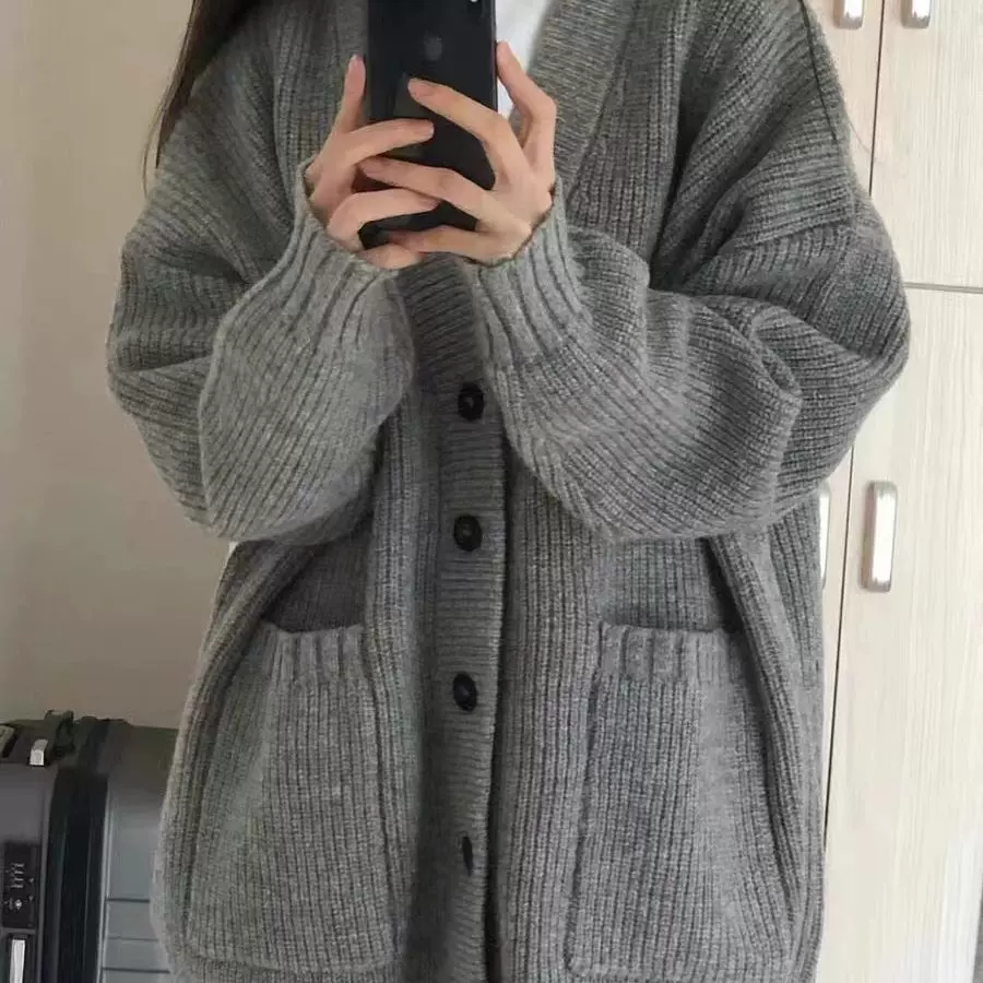 2025欧美跨境纯色新款毛衣女开衫外套秋冬季宽松气质服饰针织衫女