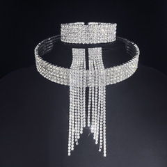 Classic Metal Tassel Rhinestone Bridal Jewelry Three Piece Set Women's Rhinestone Wedding Necklace Earrings Bracelet Set