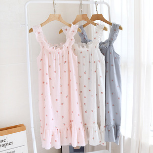 Summer Cotton Strap Skirt Girl's Peach Sleeveless Pullover Nightdress Princess Skirt Summer Crepe Home Dress Korean Style