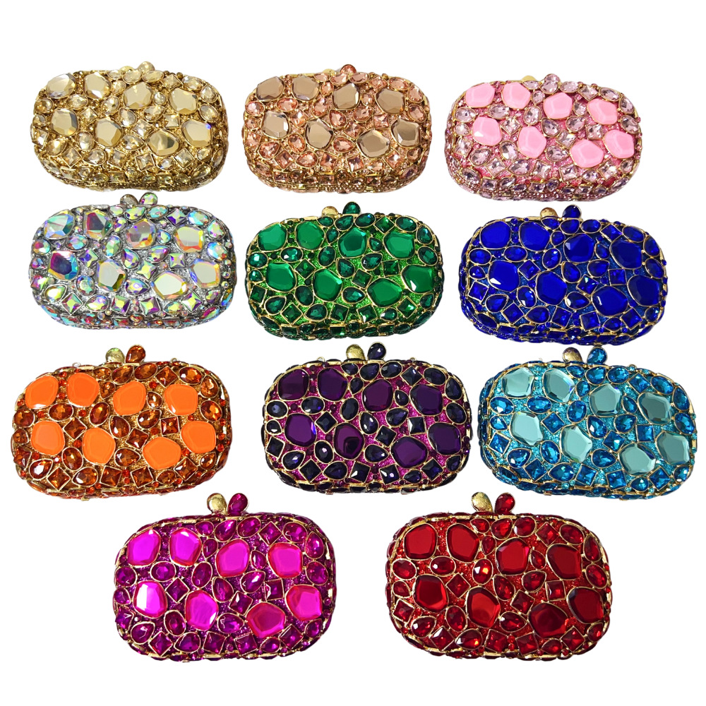 Túi clutch đính đá pha lê dự tiệc cho nữ — vàng, Bạc AB, sâm panh, màu đỏ chi tiết 1