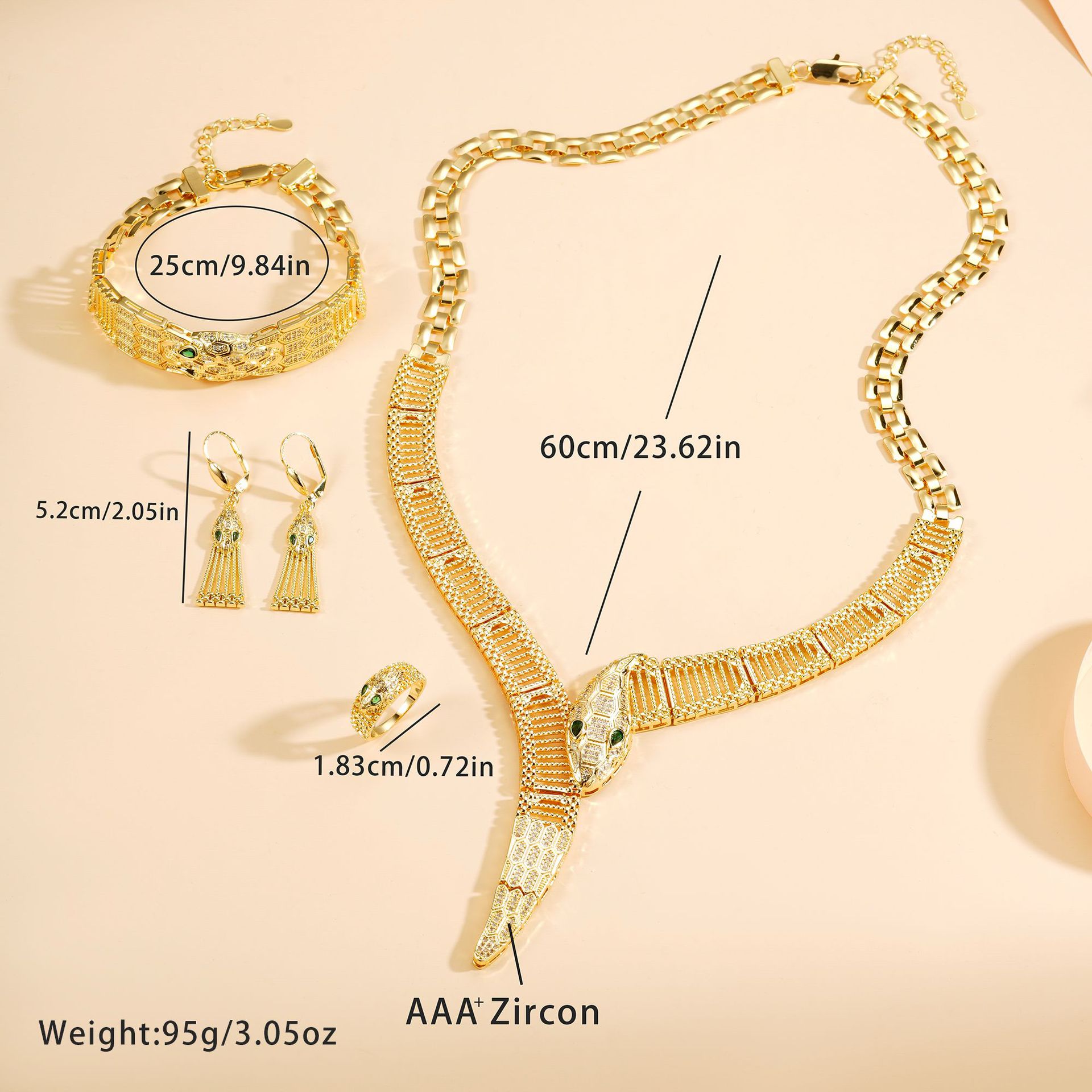 Diseño de moda transfronteriza personalidad sensación de serpiente conjunto de joyería collar pendientes pulsera anillo conjunto de cuatro piezas de gama alta europea y americana