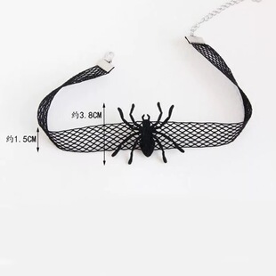 Halloween Cartoon Black Spider Grid Choker Adjustable Silk Necklace Jewelry Spider-Shaped Element Trendy Accessory