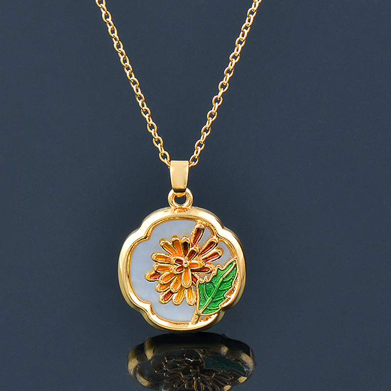 Simple Style Flower Deer Copper Enamel Plating Inlay Shell Pendant Necklace 1 Piece