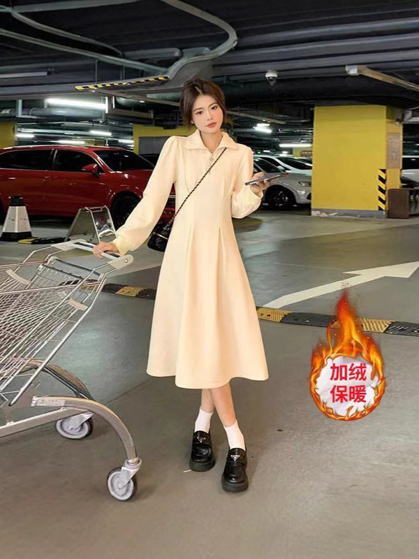 秋季新款2024女收腰显瘦裙子大码长袖加绒加厚修身连衣裙女|undefined