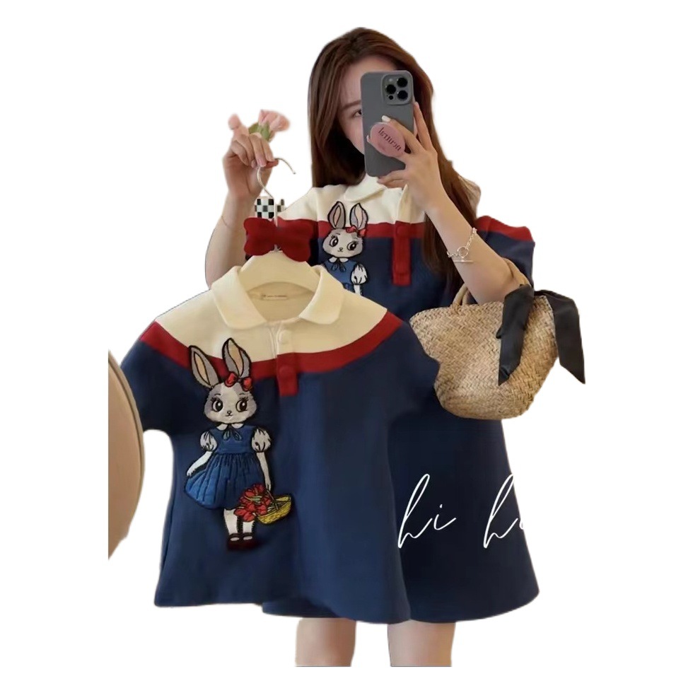 Nuevo conejo ropa de padre-hijo ropa de verano un tres-boca cuatro boca madre-niño camiseta madre-hijo Vestido de polo de gama alta para mujer