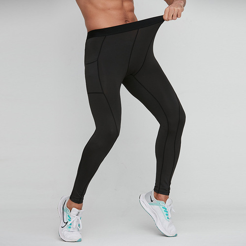 Men's leggings fitness running training pants cross-border breathable quick-drying stretch side pocket leggings