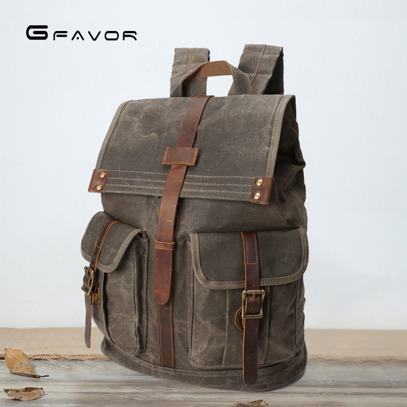 New Men's Backpack Men's Oil Wax Canvas Backpack Backpack Retro Travel Bag Waterproof Backpack Men's High-end Sense New Men's Backpack Men's Oil Wax Canvas Backpack Backpack Retro Travel Bag Waterproof Backpack Men's High-end Sense