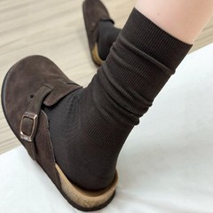 miu系竖纹堆叠灰色小腿袜女秋冬中厚款质感百搭复古白色中筒袜