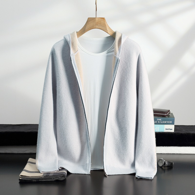 Air Layer Thickened Mountain Cashmere Sweater Men's Hooded Cardigan Fashion Casual Knitted Wool Jacket Top Cross-border Hair