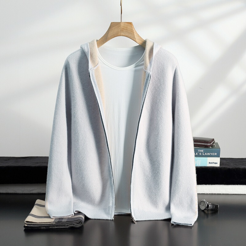 Air Layer Thickened Mountain Cashmere Sweater Men's Hooded Cardigan Fashion Casual Knitted Wool Jacket Top Cross-border Hair Air Layer Thickened Mountain Cashmere Sweater Men's Hooded Cardigan Fashion Casual Knitted Wool Jacket Top Cross-border Hair
