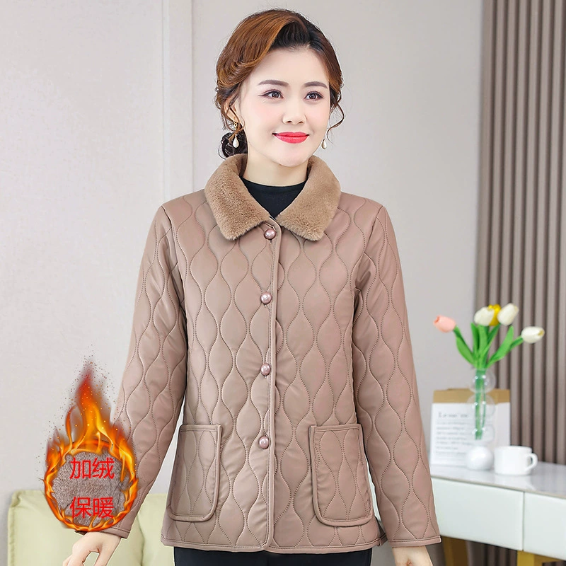 Новая куртка с флисовой подкладкой в стиле Chanel, Толстая куртка с хлопковой подкладкой из искусственной кожи, женская одежда среднего и пожилого возраста, теплая короткая куртка с хлопковой подкладкой в западном стиле