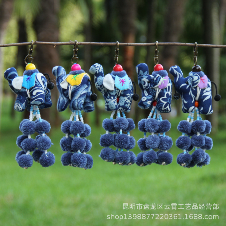 批发扎染挂件扎染小饰品蓝染小象挂件钥匙扣扎染工艺品布艺挂件|undefined