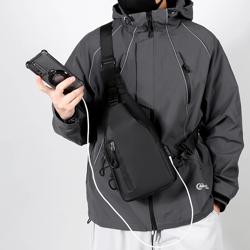 Cross-Border New Men's Chest Bag, Casual Large-Capacity Shoulder Crossbody Bag, Korean Style Motorcycle Bag, Water-Repellent Trendy Backpack