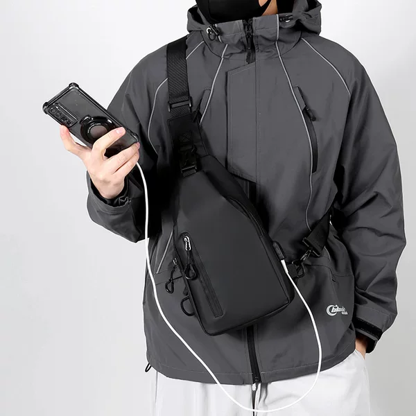 Cross-Border New Men's Chest Bag, Casual Large-Capacity Shoulder Crossbody Bag, Korean Style Motorcycle Bag, Water-Repellent Trendy Backpack