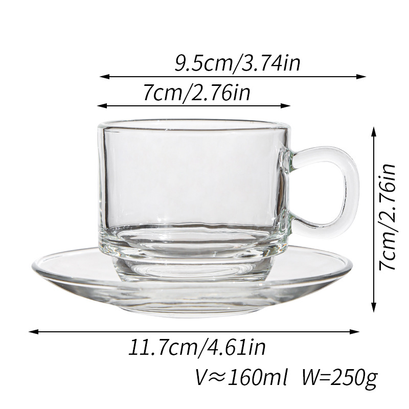 Taza de café americana transfronteriza de alto valor Taza de vidrio Diseño de plato Té de la tarde de sentido avanzado Taza de vidrio con leche condensado
