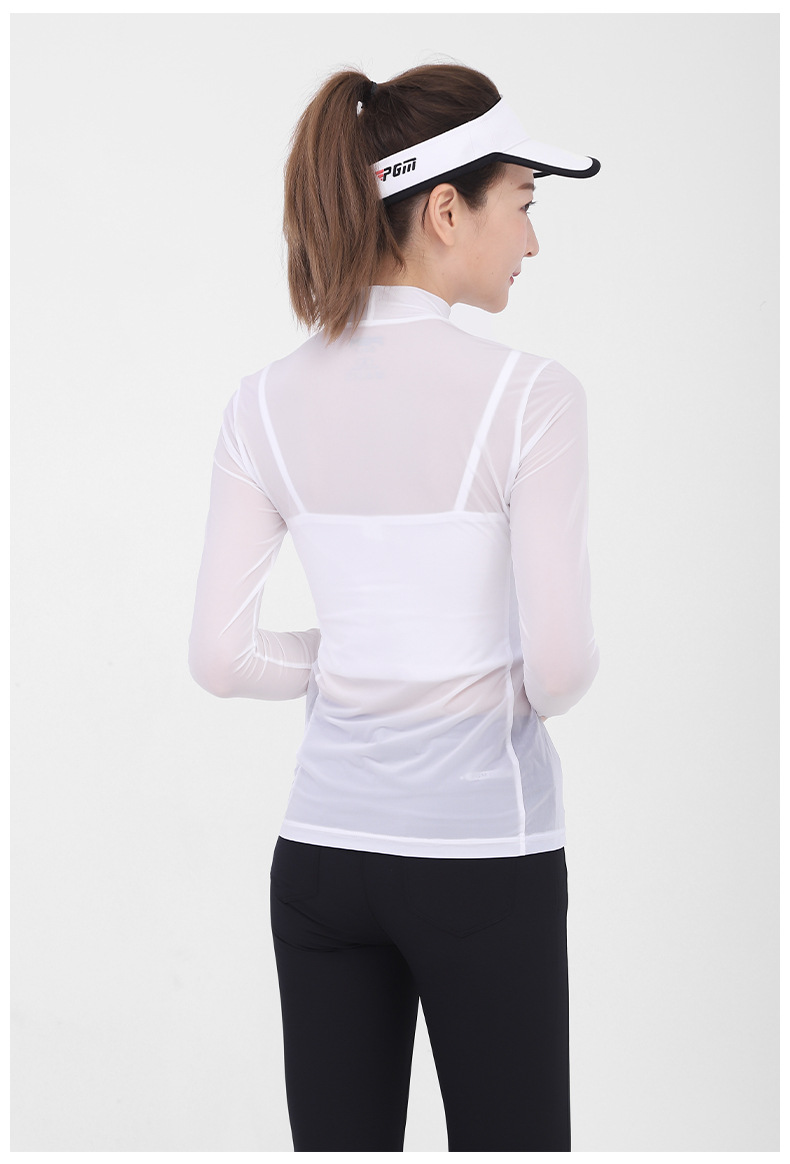 Áo thun golf chống nắng dài tay PGM chất liệu lụa lạnh co giãn cao — Áo thun nữ màu trắng YF304, YF305 quần áo nữ chống nắng đáy áo màu xanh sapphire, YF309 áo phông nữ màu trắng, YF305 quần áo nữ chống nắng đáy áo màu trắng chi tiết 33