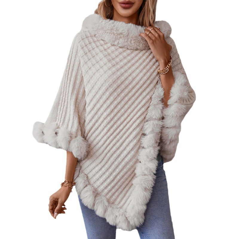 Pulôver de gola de pele de cor sólida, suéter europeu e americano feminino, outono e inverno, capa de malha xadrez vintage grossa_voghion.com