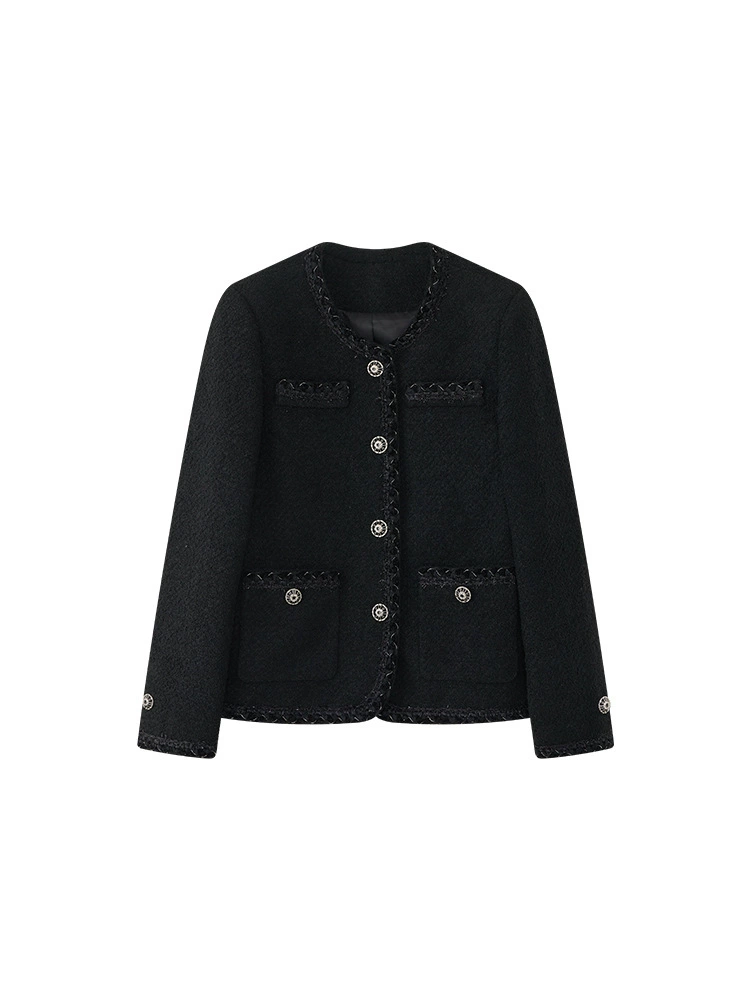 Демисезонная женская куртка (стиль Chanel), черная, классическая отделка, размеры S–XL