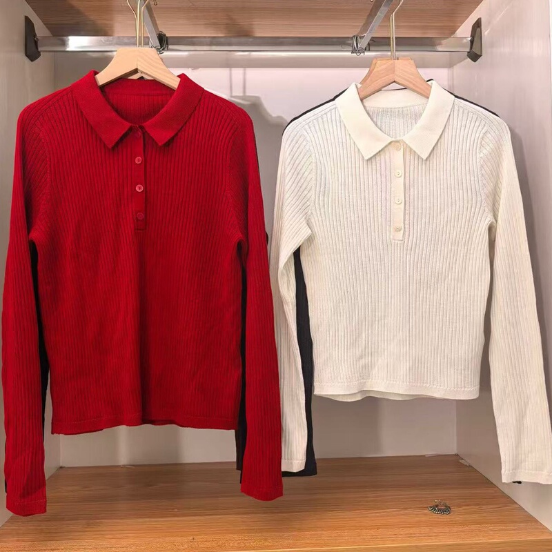 Fine-knit Merino blend ribbed POLO collar knitwear for women/T-shirt sweater, new autumn model E485321 Fine-knit Merino blend ribbed POLO collar knitwear for women/T-shirt sweater, new autumn model E485321