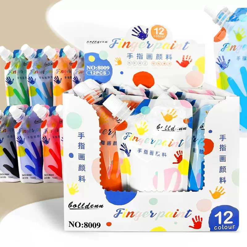 12色手指画颜料套装袋装挤压式儿童涂鸦彩绘颜料可水洗水粉画颜料