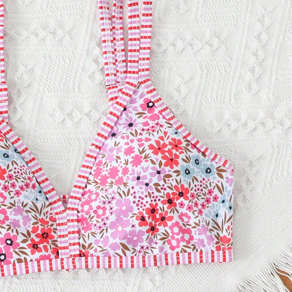 Children's Floral Print Bikini Double Shoulder Strap Swimsuit For Girls Toddler Girls Clothing 3-7 Years Old Style_voghion.com