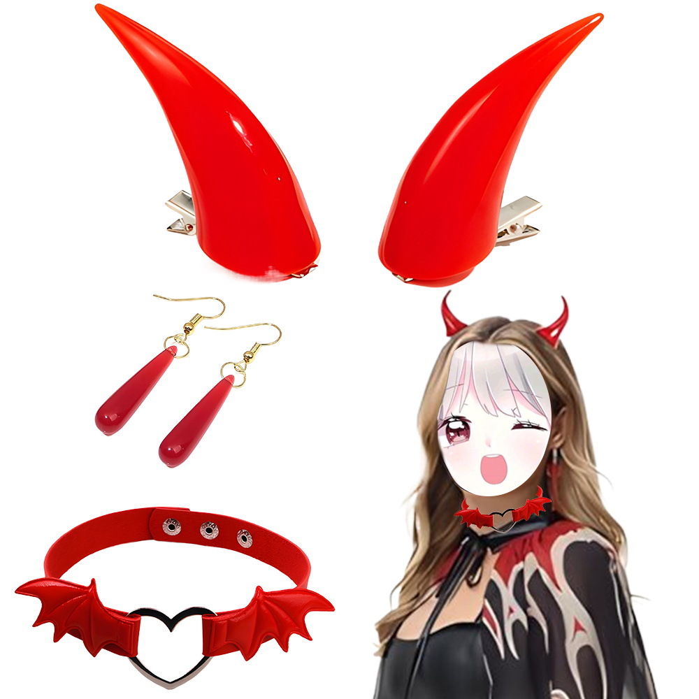 Set de Halloween para el Festival de los Fantasmas, diadema con cuernos de diablo, tridente, accesorios, alas de diablo, cola de diablo