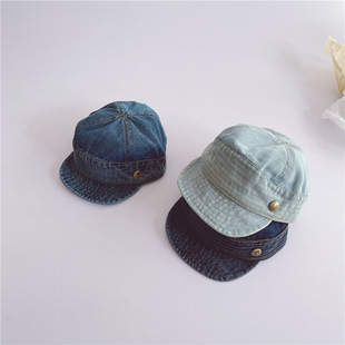 Korean style personalized copper buckle soft edge baby peaked cap trendy male female baby washed distressed baseball cap sun hat