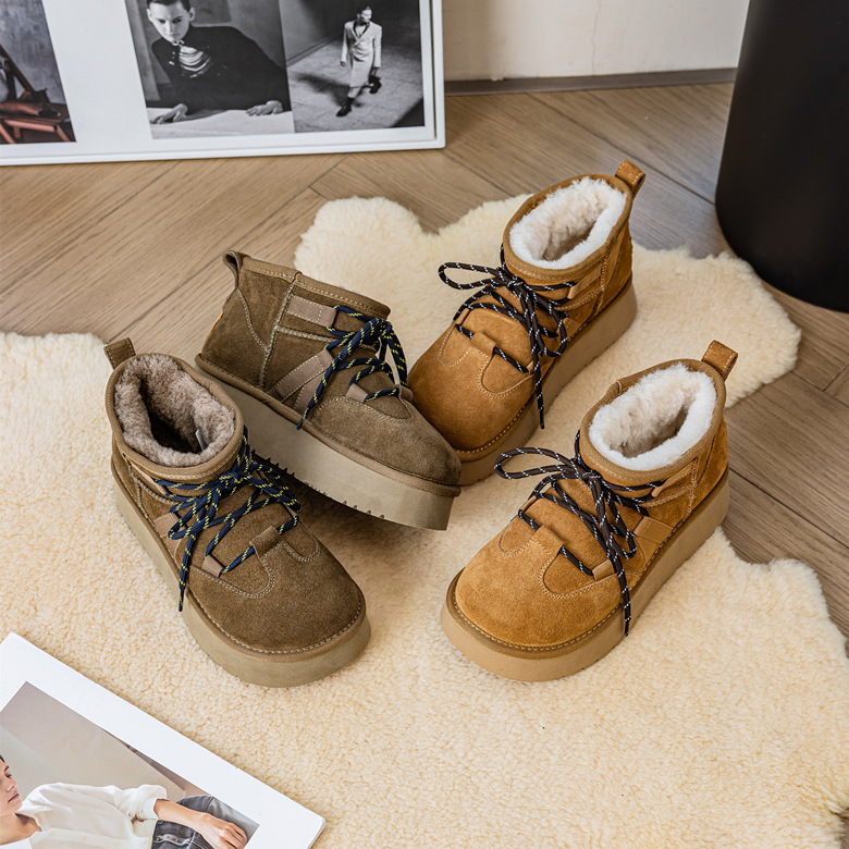 真皮厚底雪地靴女2025秋冬新款百搭加厚保暖休闲大棉鞋勃肯短靴子