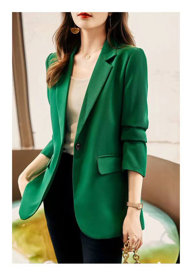 Áo vest nữ dáng suông cổ vest tay dài phong cách thanh lịch — Màu kaki, màu trắng nhạt, màu đen, Chất liệu chần bông dày màu kaki chi tiết 13