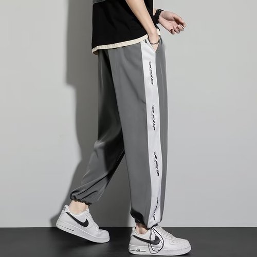 Summer thin ice silk quick-drying straight-leg loose casual pants for men, stylish and slimming wide-leg sports pants