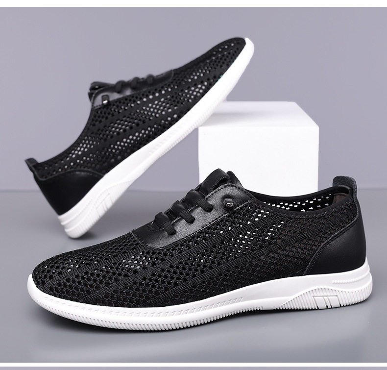 Giày sandal nam lưới thoáng khí đế mềm chống trượt kiểu lỗ, đế bằng — Màu be, màu đen chi tiết 22