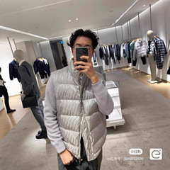跨境天花板CD家25ss满印拼接针织羽绒薄款修身羽绒服外套