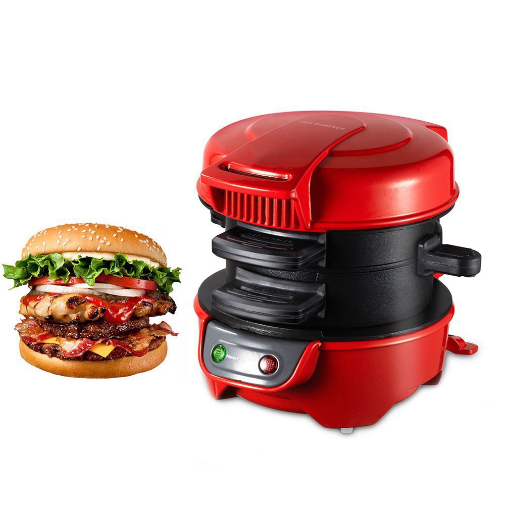 110V EE.UU. estándar europeo máquina de hamburguesas multifuncional huevo frito máquina de filete de sándwich máquina de desayuno Burger Maker