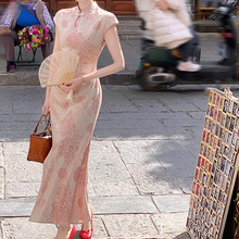 YUEJUXING枕上书 新中式设计感旗袍裙长款女夏季复古显身材连衣裙