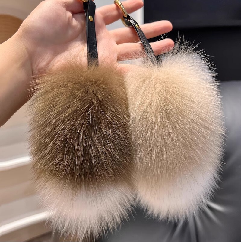 Cute Fox Fur Tail Car Keychain Pendant Simple Plush Schoolbag Bag Hanging Women's Personalized Creative