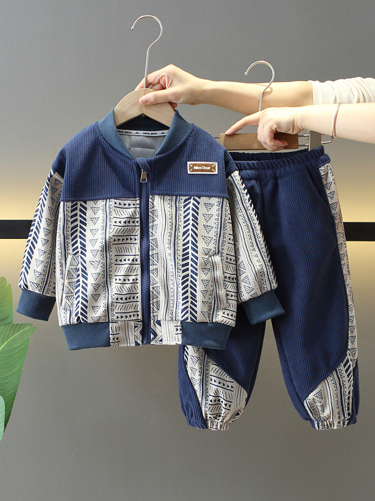 7726 traje de primavera para niños 2025 nuevo traje casual de dos piezas para niños ropa de pana de primavera y otoño fresco de moda para bebés