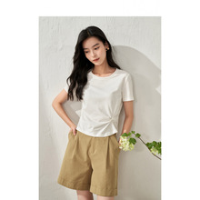 茵曼扭结不规则T恤女士2025年夏季新款气质显瘦别致圆领短袖上衣