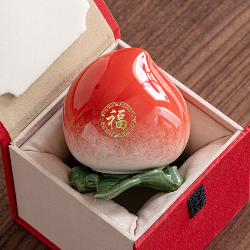 福寿桃子祝寿宴回礼伴手礼送老人长辈生日礼物茶叶陶瓷罐装饰礼品